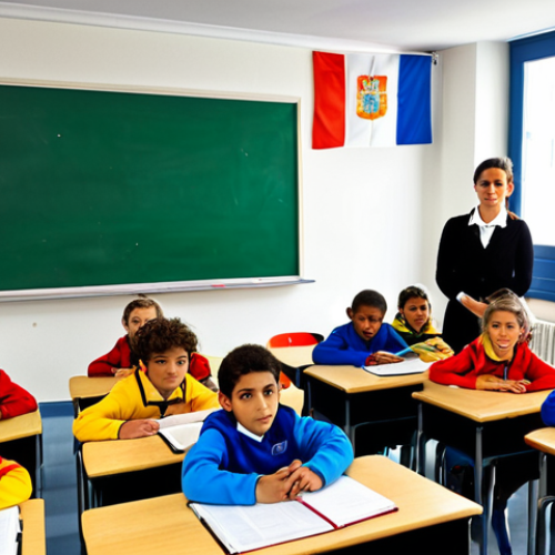 Home 6 안도라 교육 시스템 - School Choice**
"A bright and modern classroom in Andorra, with children of diverse backgrounds, fu...